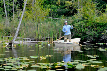 Skip Morris fishing for largemouth bass in the salad